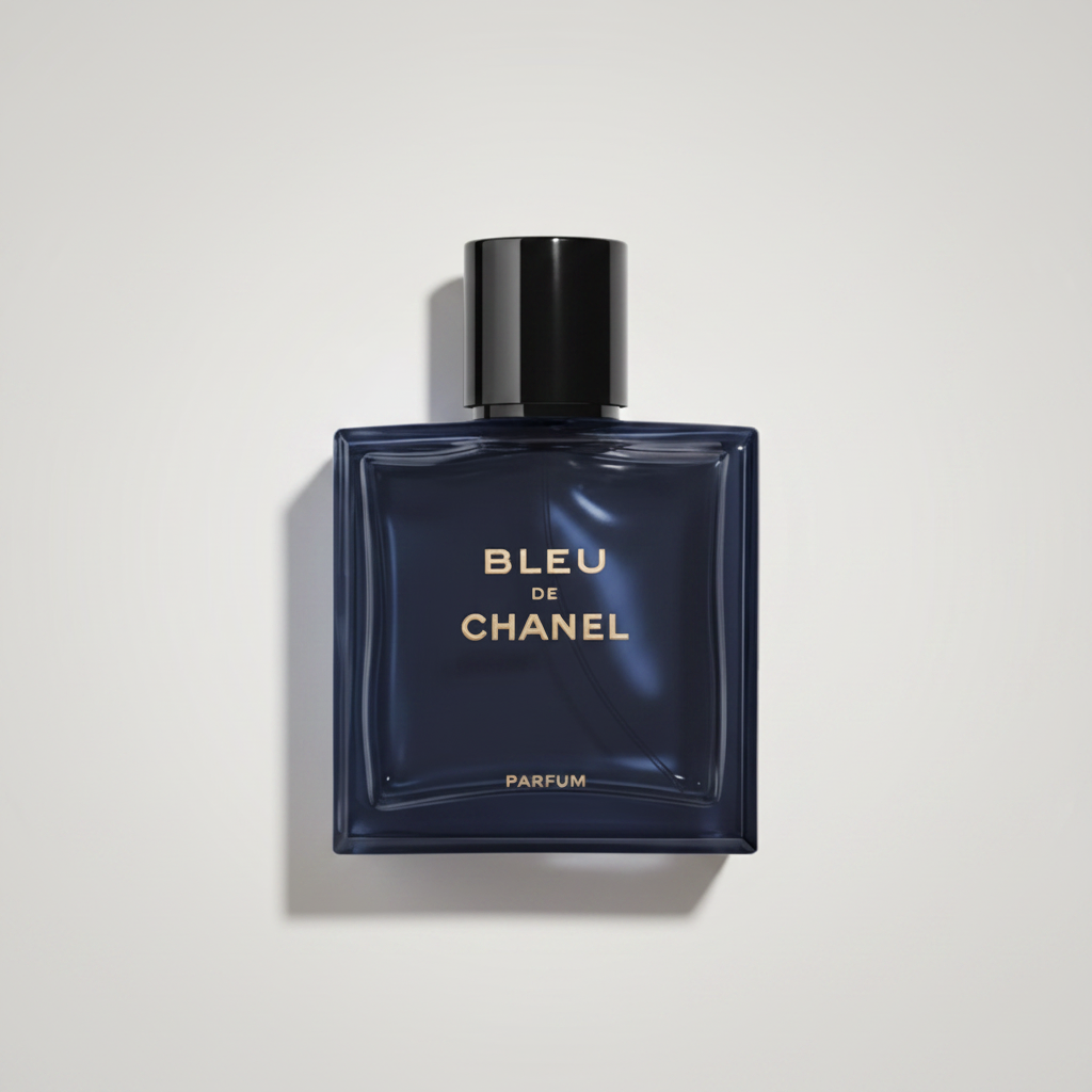 Bleu de Chanel Parfum — fondo gris perla