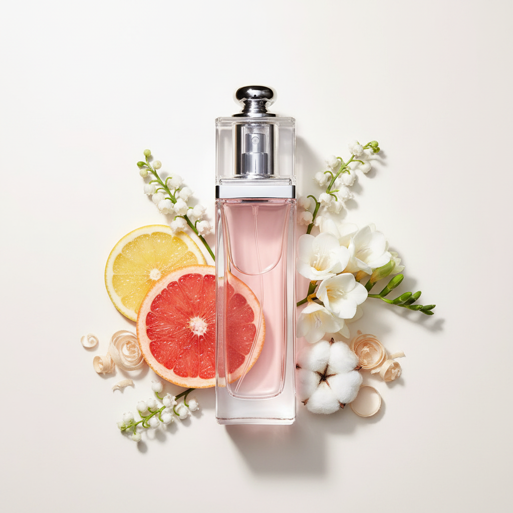 Notas aromáticas — bergamota, toronja, fresia, muguete y almizcle blanco