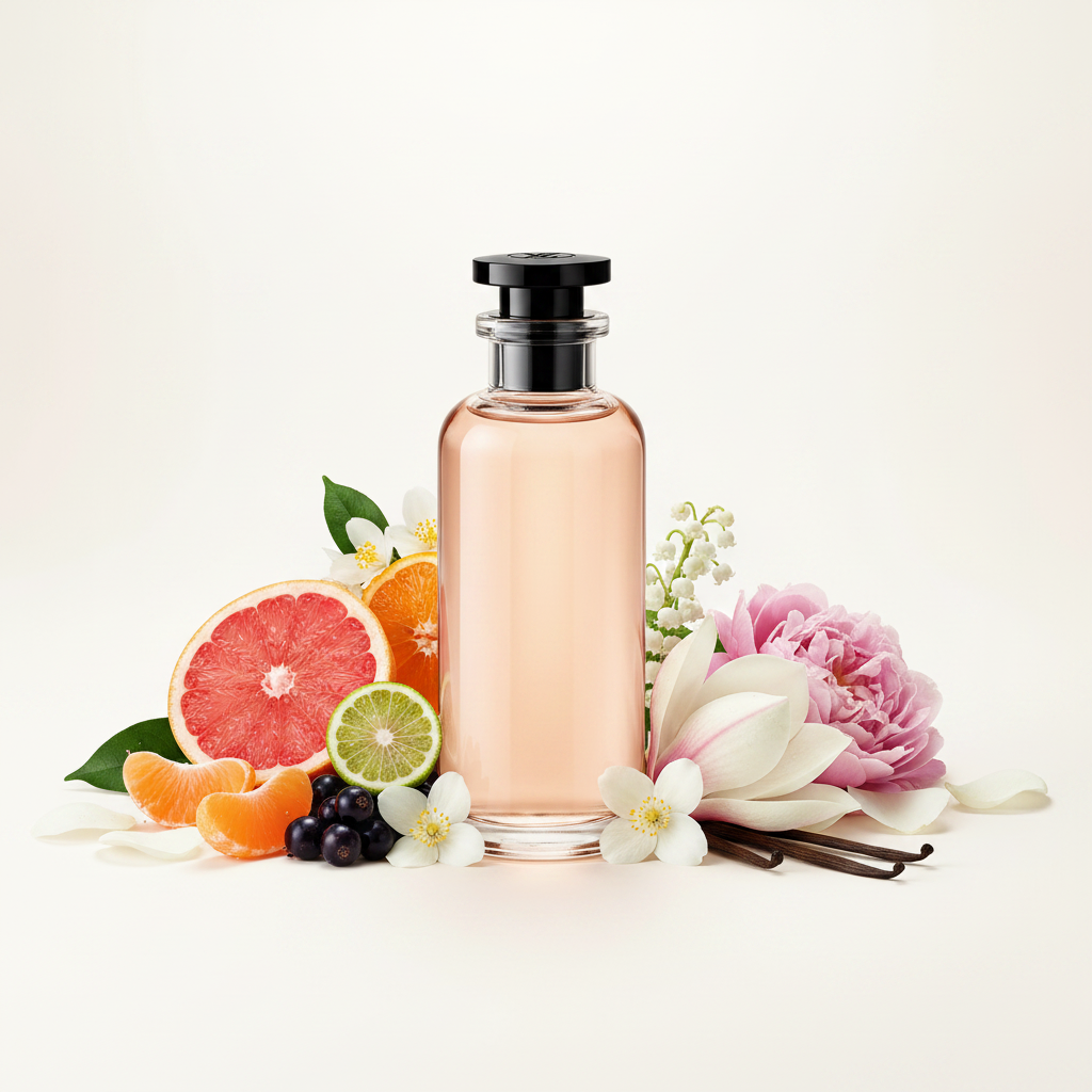 Notas aromáticas — toronja, jazmín, peonía, magnolia y vainilla