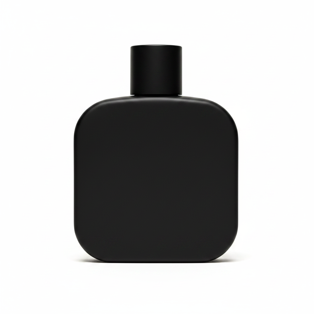 Inspirado en L.12.12 Noir de Lacoste — frasco negro mate minimalista